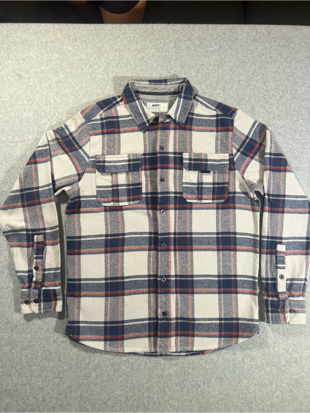 Jetty Men’s Navy, Cream & Red Plaid Shirt Jacket